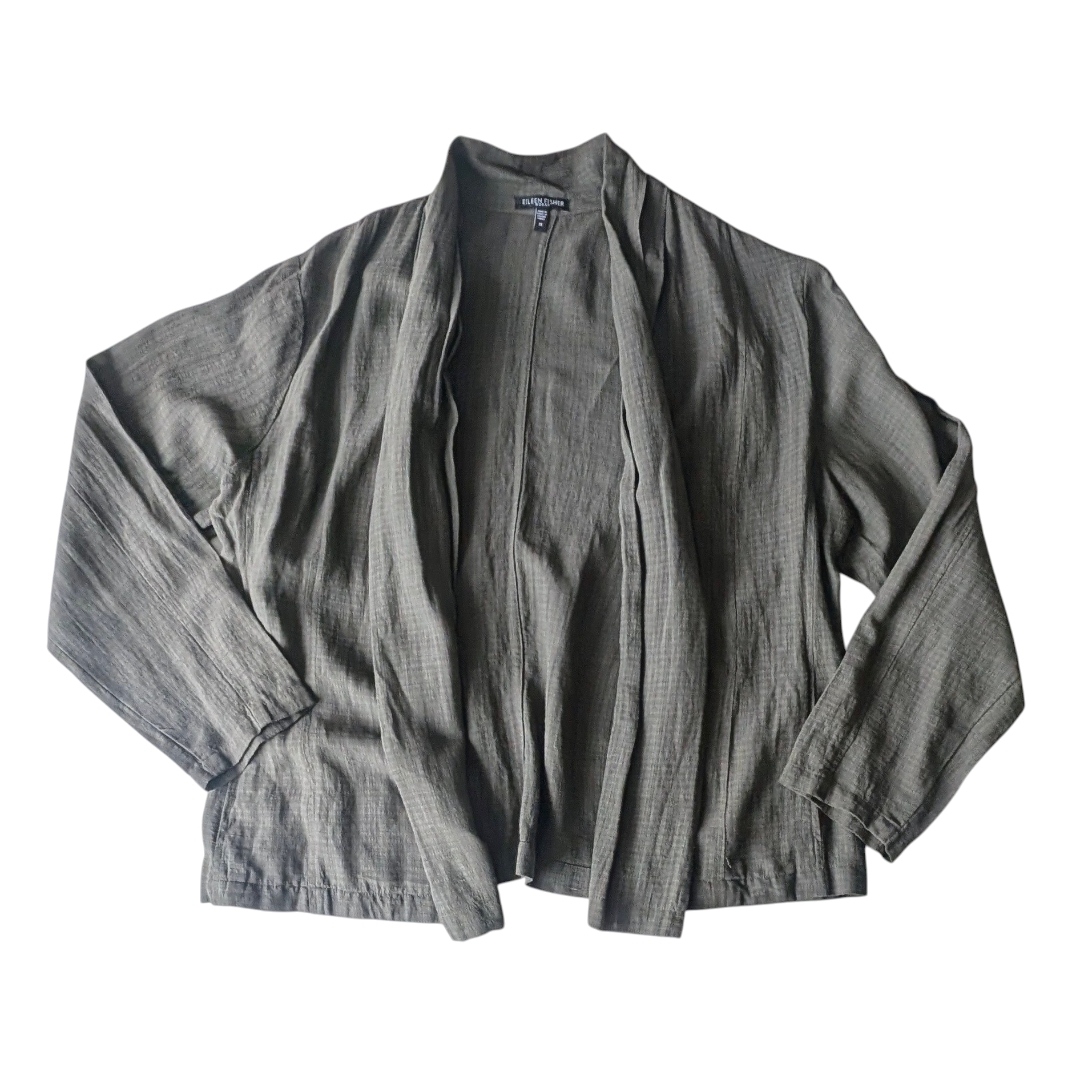 Eileen Fisher Basket Crepe Linen Blend Open Front Orega Drape Blazer Jacket Xl